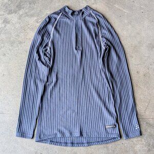 Craft Women's Active Extreme X Zip Baselayer Navy Blue Ribbed Knit Long Sleeve